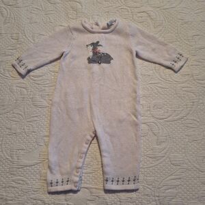 Janie and Jack girls size 0-3 months knit romper pink with deer design VGUC